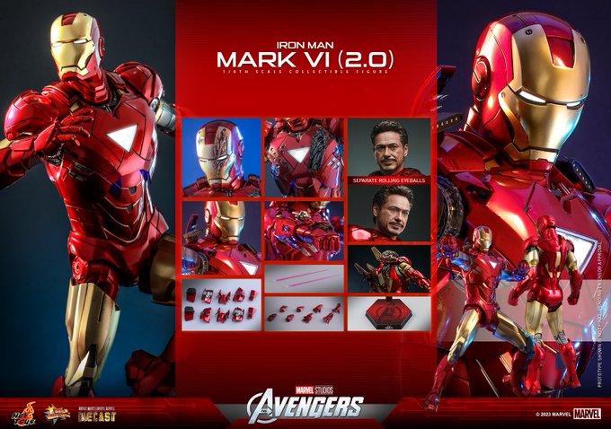 Figura Hot Toys Iron Man Mark IV Versione Olografica 1/6 - Avengers Iron Man 2, Toy Fair 2020, Collezionabile 30 Cm - 3