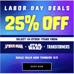 Entertainment Earth Offers Labor Day 25% Off 2025 Deal On Select In-Stock Spider-Man, Star Wars & Transformers Figures