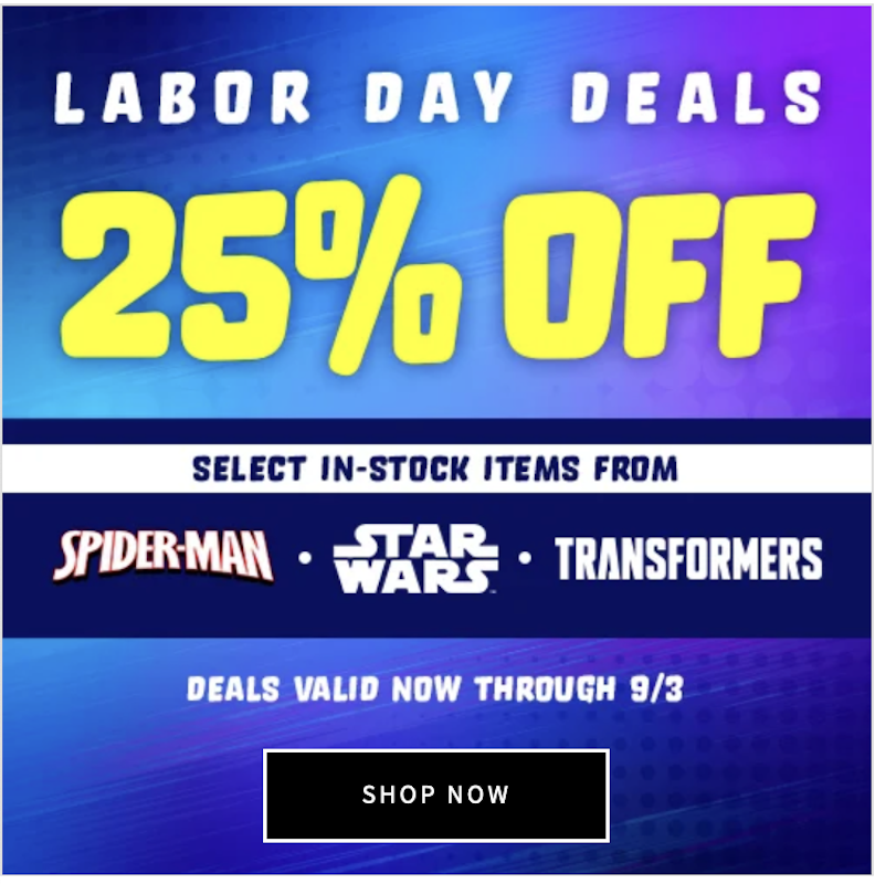 Entertainment Earth Offers Labor Day 25% Off 2025 Deal On Select In-Stock Spider-Man, Star Wars & Transformers Figures