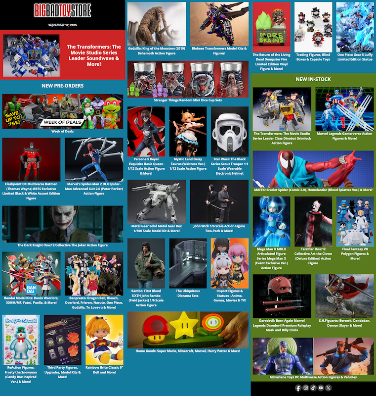 BigBadToyStore News Week of Deals, Transformers, DC, Spider-Man, Banpresto Anime