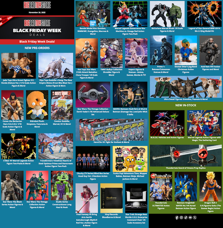 BigBadToyStore News Black Friday Week Deals, Godzilla, Street Fighter, Bandai Model kits, Star Wars