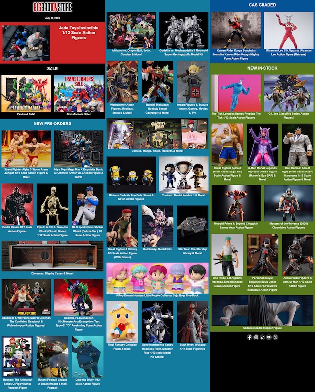 BigBadToyStore Invincible, Transformers Sale, Street Fighter, Godzilla, Final Fantasy