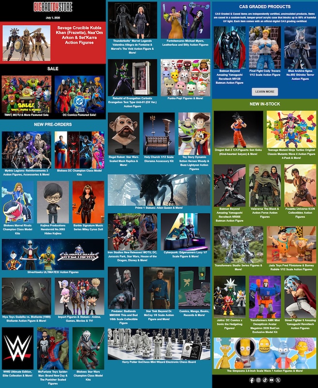 BigBadToyStore Savage Crucible, TMNT, DC Sales, Godzilla, Evangelion, Toy Story