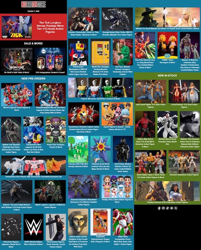 BigBadToyStore The Tick, Horror sale, CAS Autograph Series, Marvel, One Piece, Pokemon