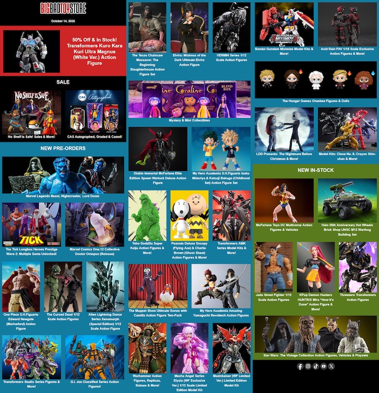 BigBadToyStore Transformers, Marvel, My Hero Academia, The Tick, Coraline